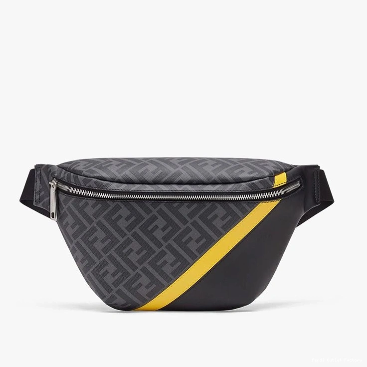 Vintage HOT Motif In Belt Fendi Fabric Black Yellow FF Bag 0820